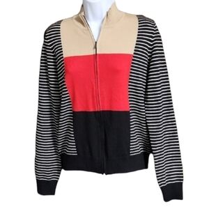 St John Vintage Striped Colorblock Zip Up Cardigan Sweater